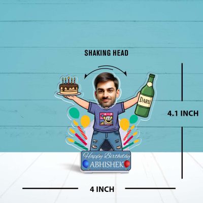 Personalized Birthday Caricature with Shaking Head, Custom Face Photo Cutout Birthday Gift for Friend Brother & Office Colleague Solar Powered Moving Head Caricature